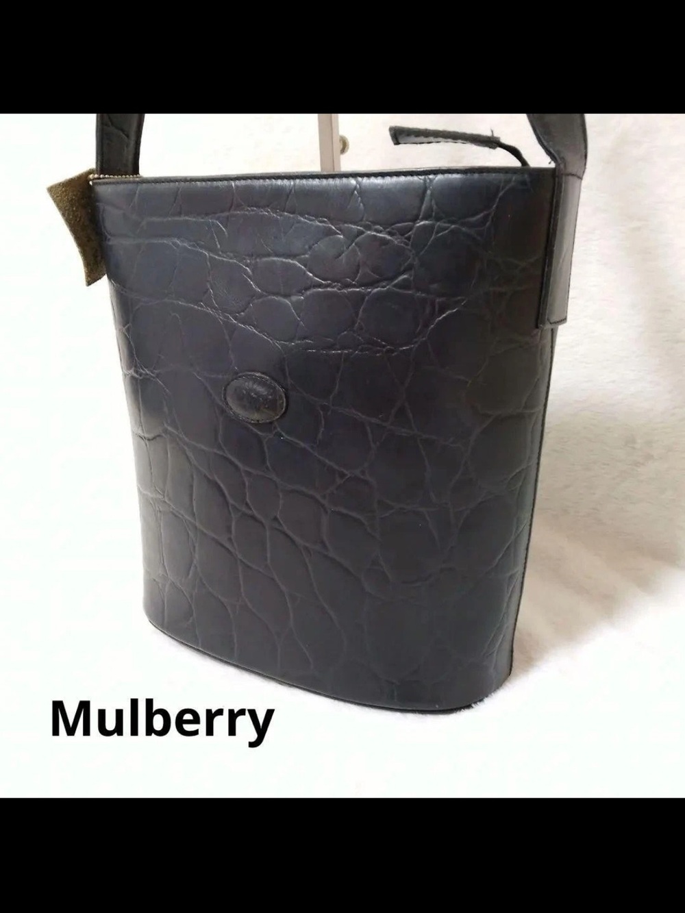 Mulberry Black Croc-Embossed Leather Bucket Shoulder Bag